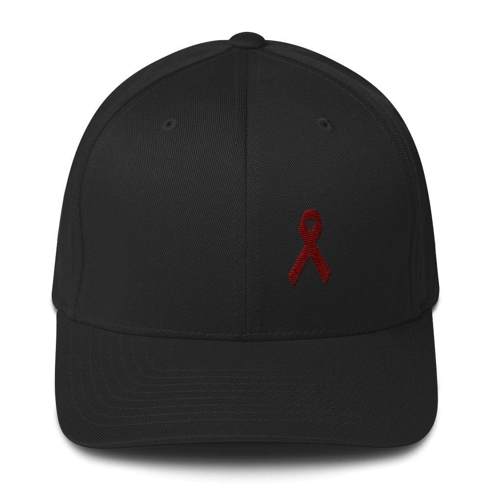 Multiple Myeloma Awareness Twill Flexfit Fitted Hat with Burgundy Ribb ...