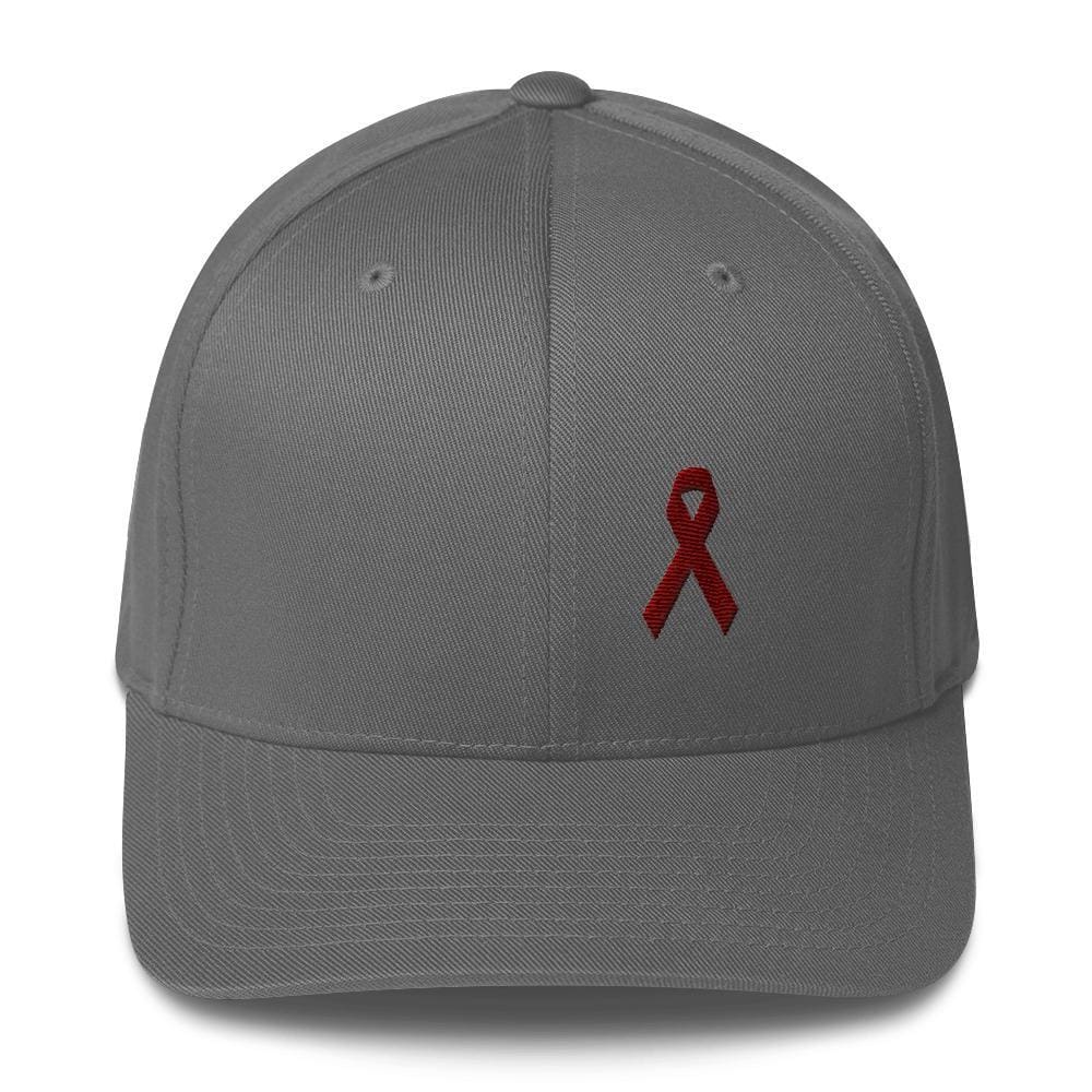 Multiple Myeloma Awareness Twill Flexfit Fitted Hat with Burgundy Ribb ...