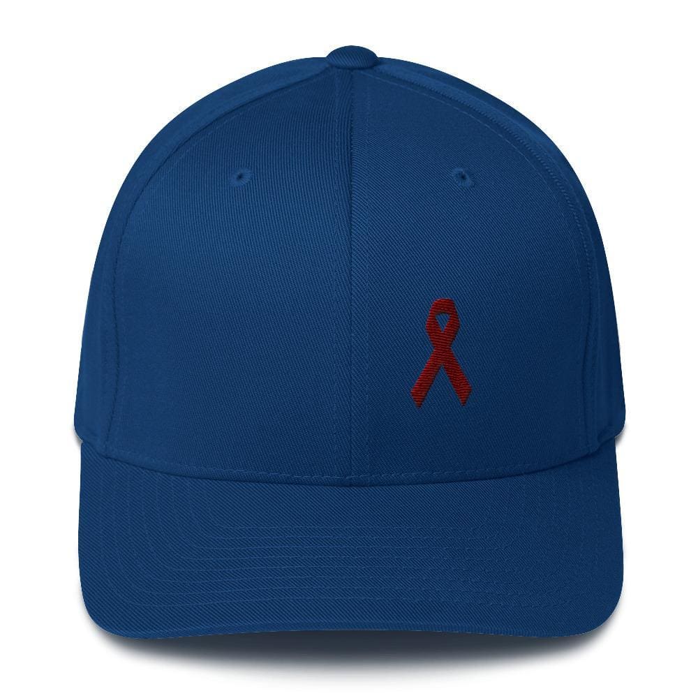 Multiple Myeloma Awareness Twill Flexfit Fitted Hat with Burgundy Ribb ...